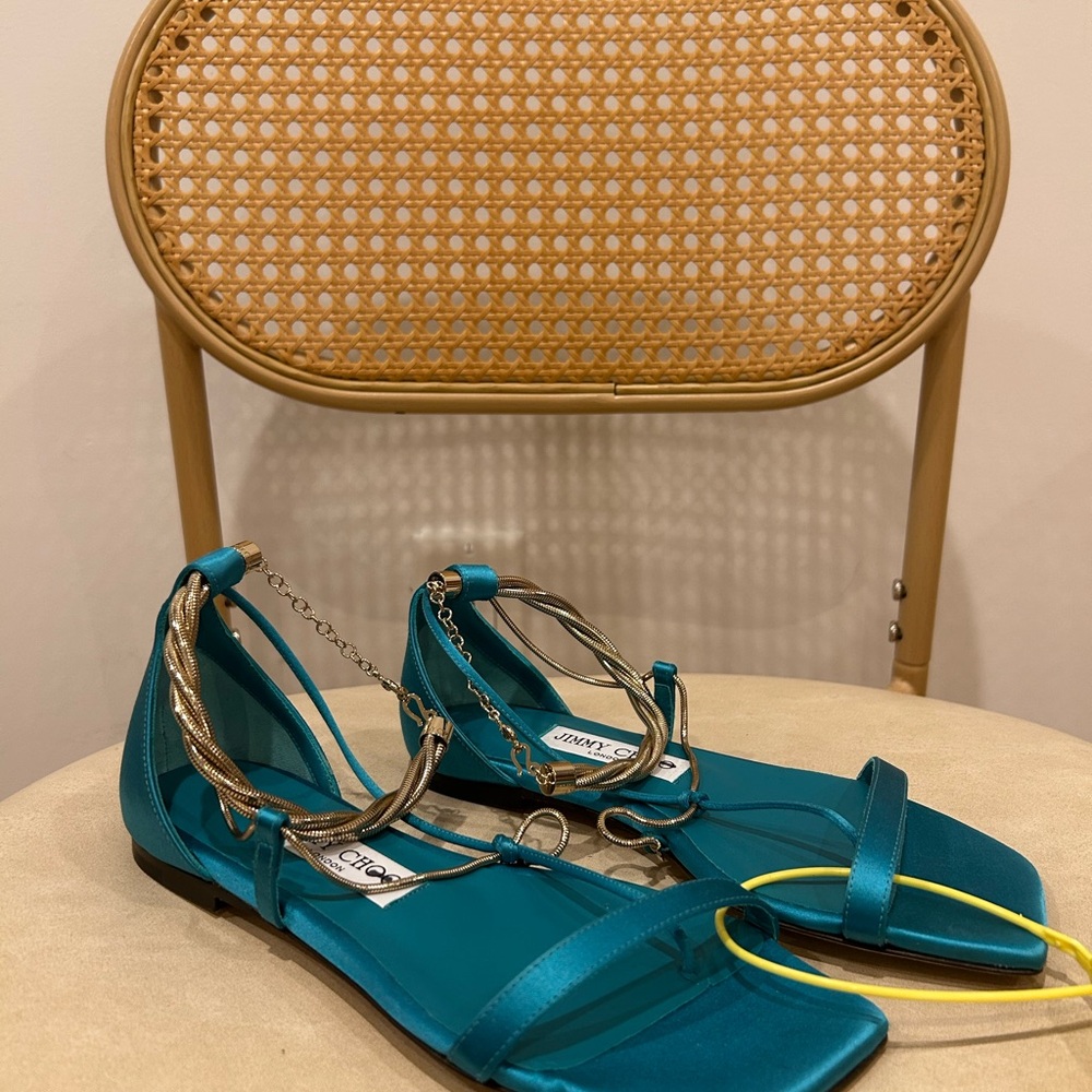 Jimmy Choo - Oriana Flat Malibu Satin Flats with Gold Chains